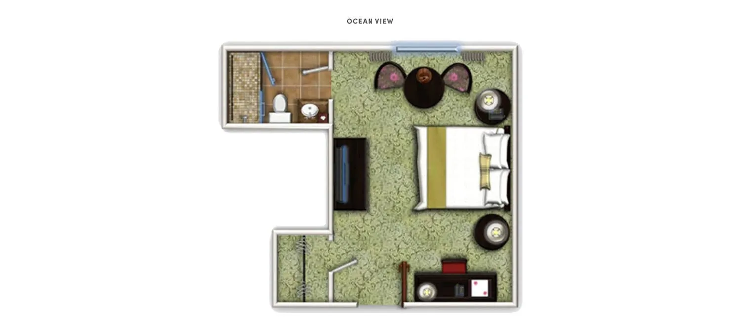 Floor plan of the Historic Ocean guest room.